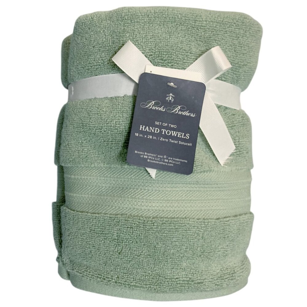 NEW! BROOKS BROTHERS Premium Hand Towel Set!  Green  2 Hand Towels 18 x 28